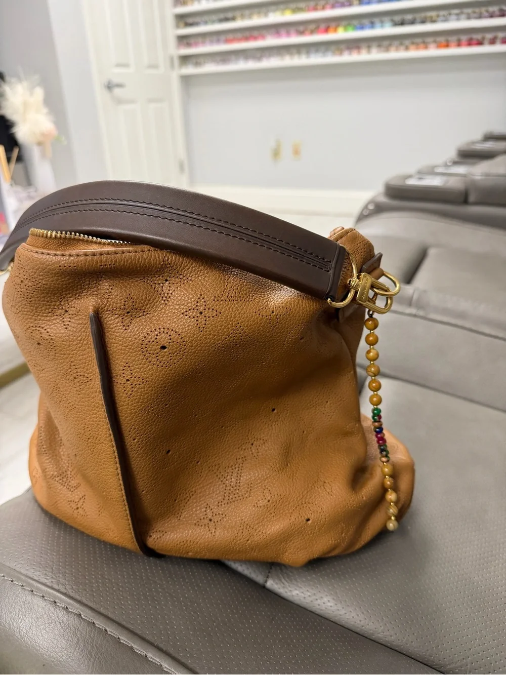 Louis Vuitton great condition monogram mahina leather Selene PM caramel handbag